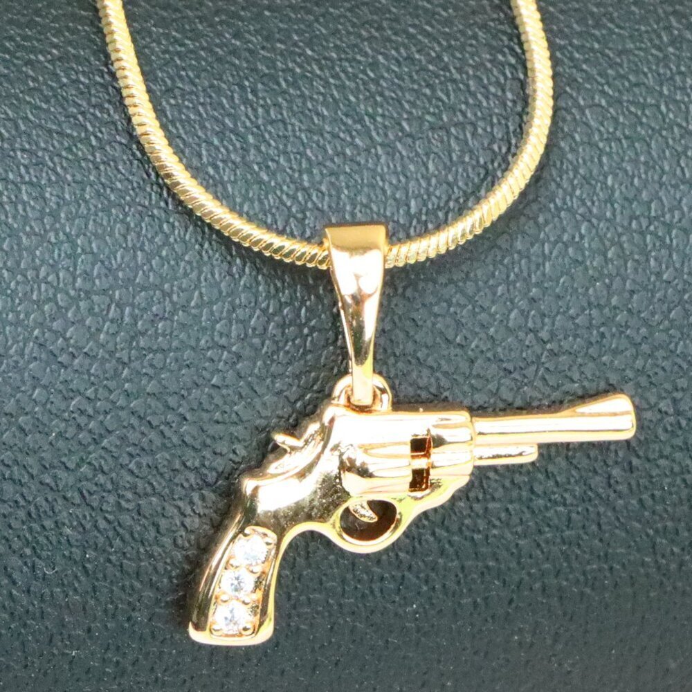 "Rose Gold Gun Shape Pendant Necklace with Sparkling Stones, XPPT1198